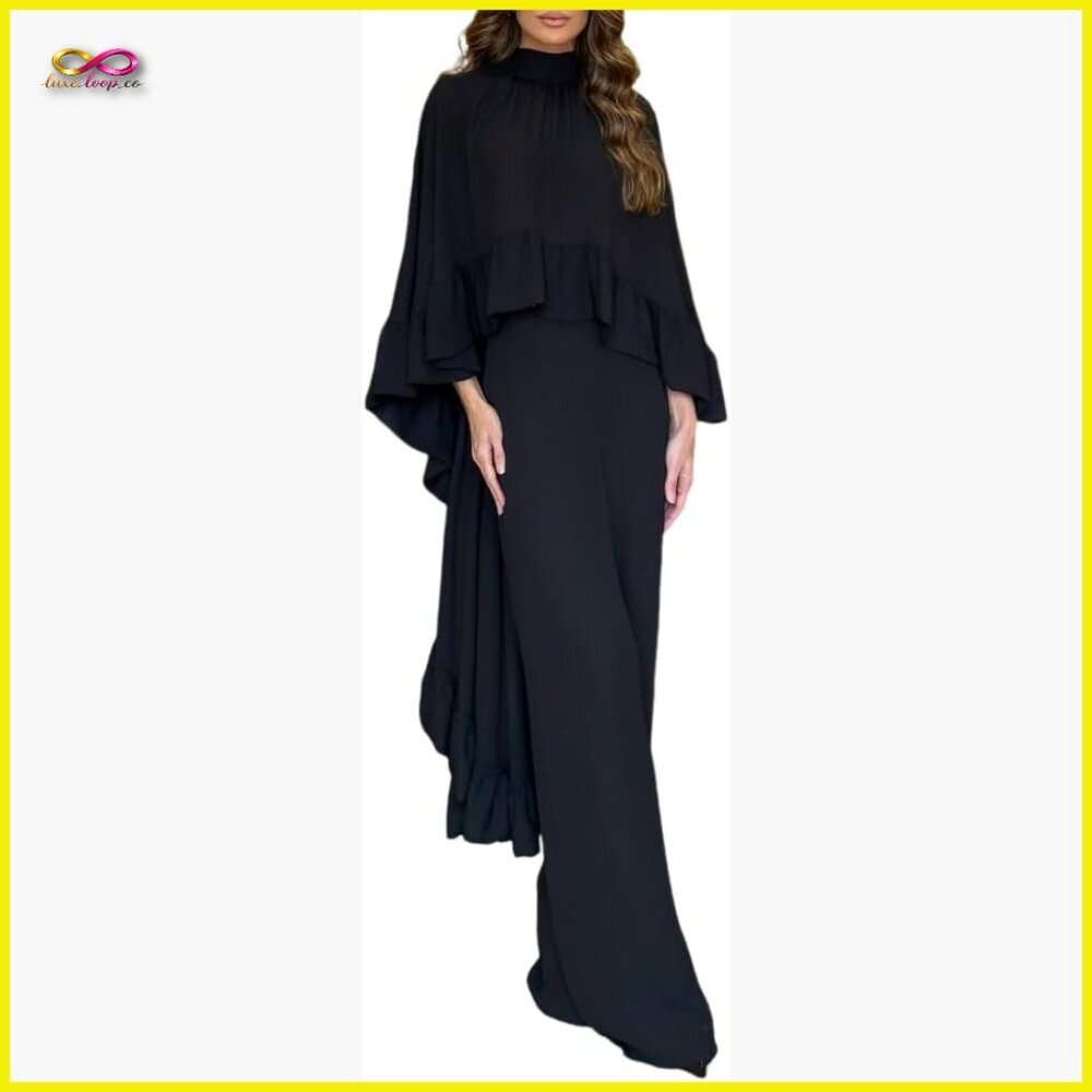 Elegant Cape Top and Wide Leg Pants Set Chic Travel Matching Outfit